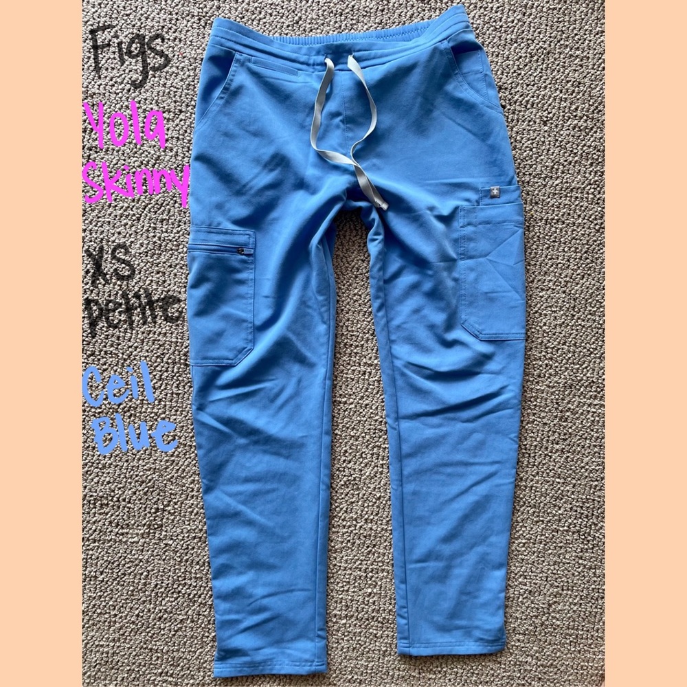 Figs Yola Skinny Scrub Pants XS Petite Ceil Blue